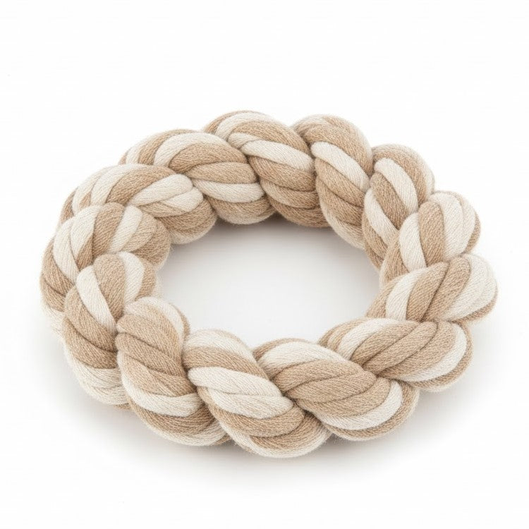 Hondenspeeltje van gevlochten touw in ringvorm